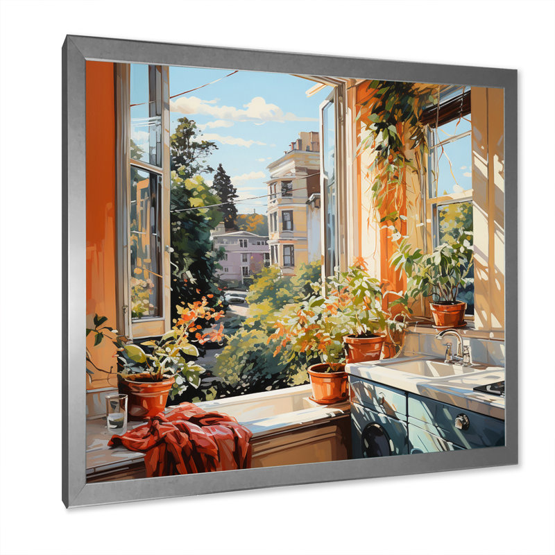 " Bath Laundry Urban Oasis II ", 16" H x 16" D x 1" D, Silver Single Picture Framed