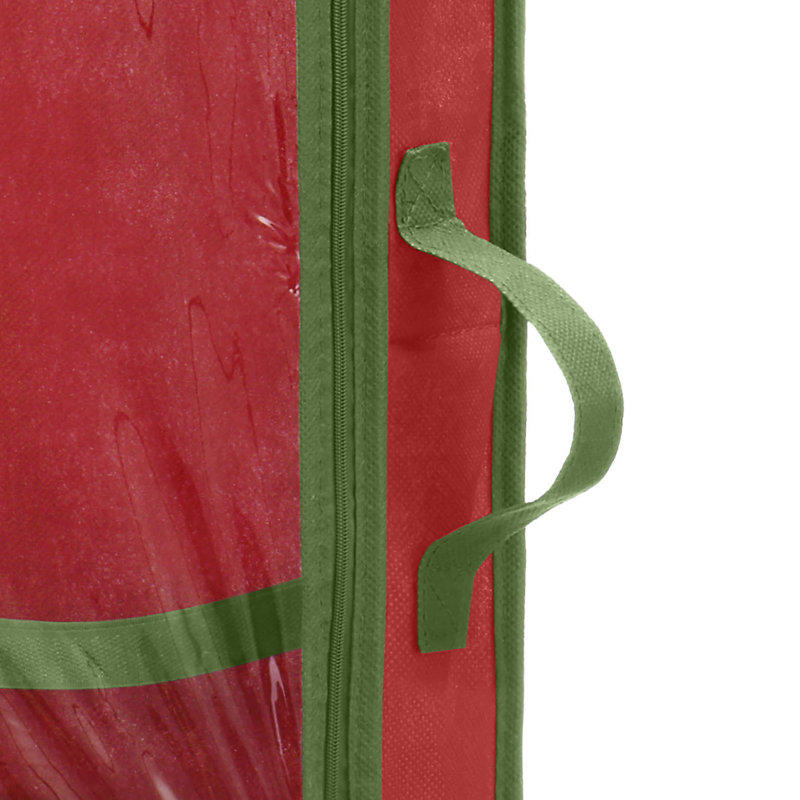 Red and Green Fabric Hanging Gift Wrap Organizer with Clear Window
