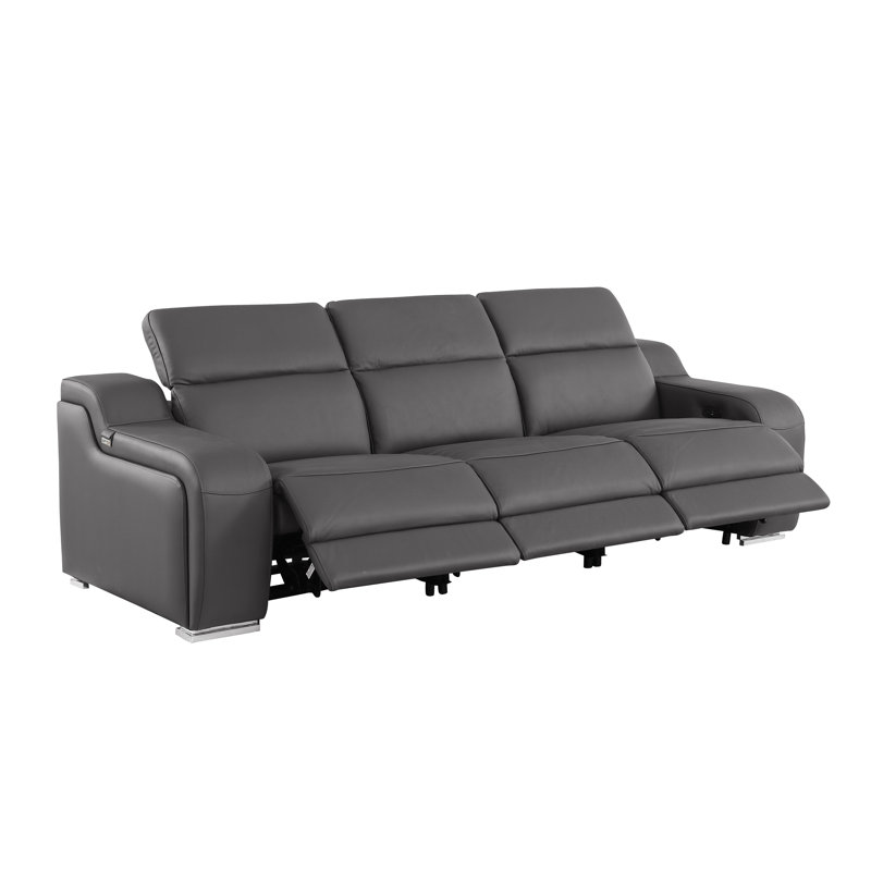 3-Piece 3-Power Reclining Top Grain Italian Leather Sofa With Power Headrest, Gray