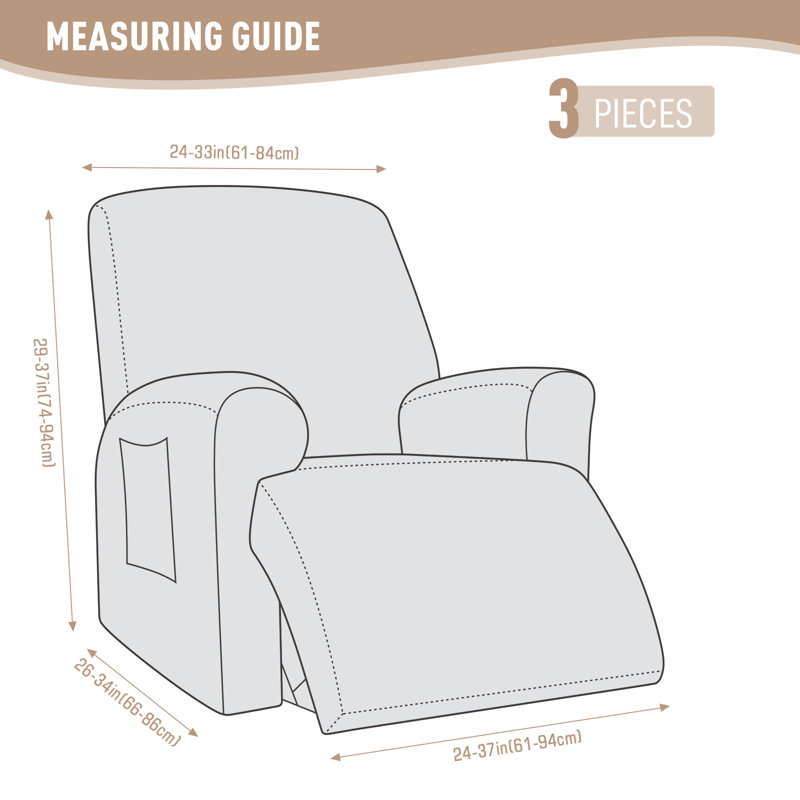 Wald Stretch Recliner Sofa Slipcovers Recliner Chair Covers With Pockets, Beige