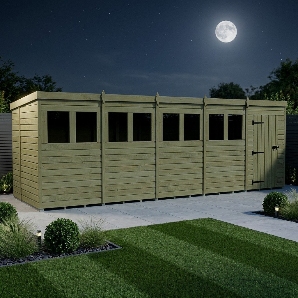 Total Sheds 20ft x 6ft Pent Garden Shed - Single Door - With Windows - Pressure Treated Timber - UK Manufactured