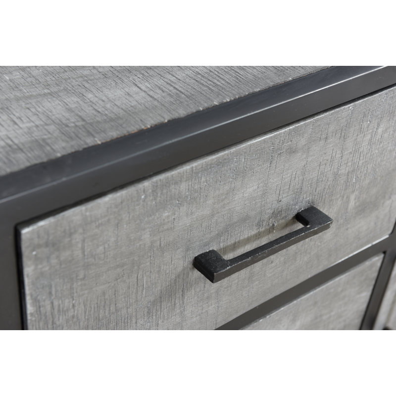 Buffet en bois de mangue 3 tiroirs 59 po large Coombes, Noir / Gris