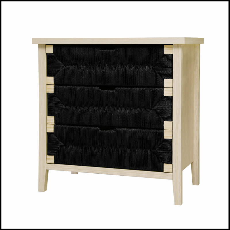 Buffet 3 tiroirs avec tablettes réglables, tiroirs décoratifs en corde tissée à la main pour un rangement polyvalent et un design élégant