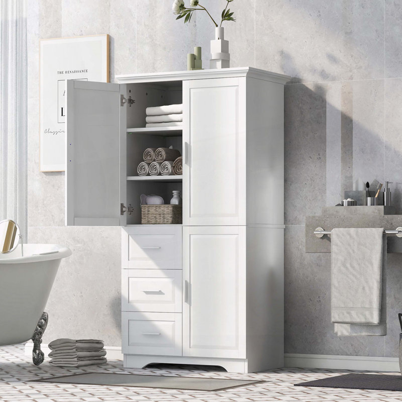 Armoire de rangement haute et large avec trois tiroirs et trois portes