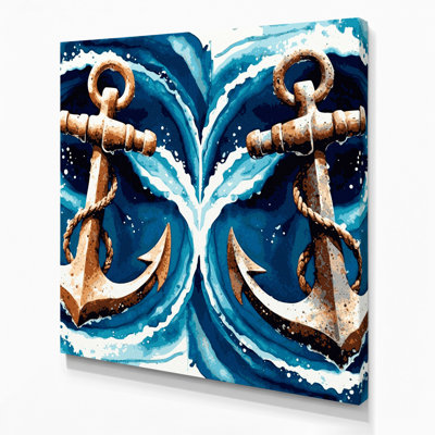 Coastal Double Anchor Design Gray Canvas Wall Art
