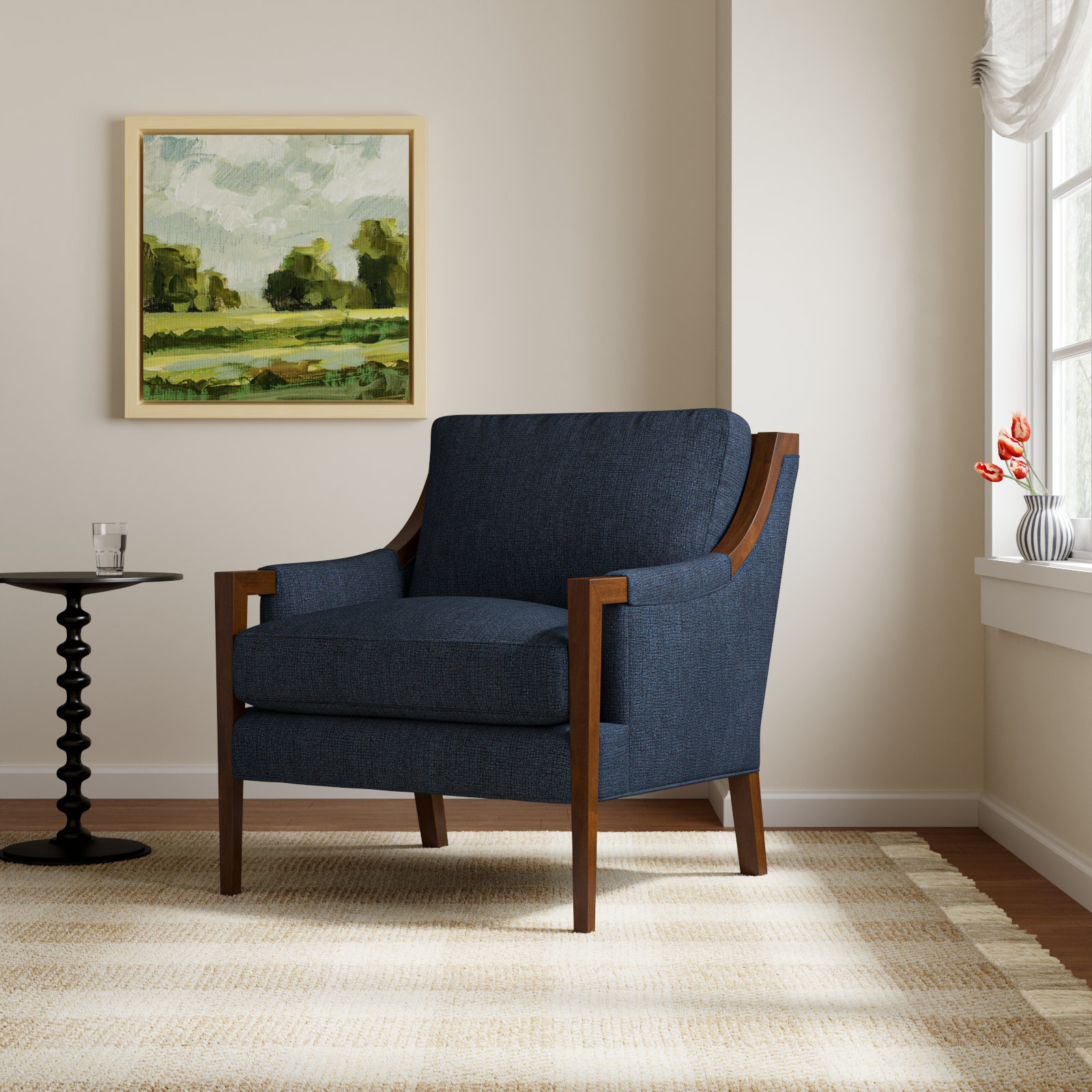 Mikel Upholstered Armchair, Macarena Dark Blue Performance