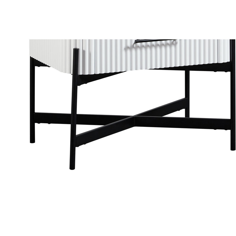 Table de chevet Type C 2 en blanc, bois massif +, conception avant, accent en métal, 2 tiroirs doublés de feutre blanc avec, construction, base décorative, unité de rangement intérieure supérieure et inférieure