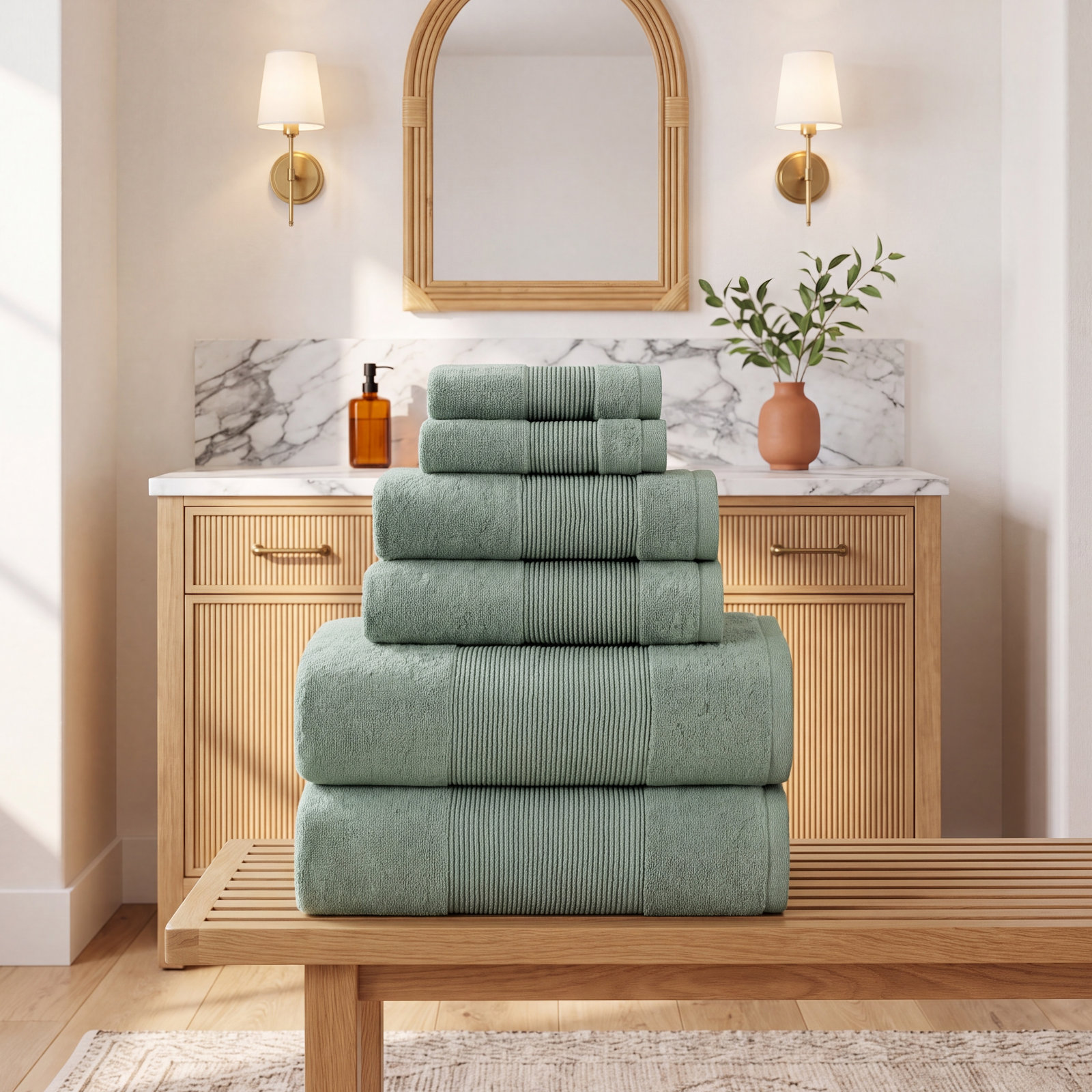 6-Piece Zero-Twist Cotton Towel Set, Eucalyptus