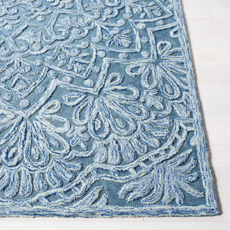 Tapis bleu clair touffeté à la main à motif géométrique Scottsville, Rectangle 3 pi x 5 pi