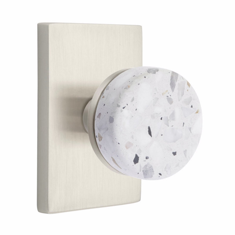 Ensemble de boutons d'intimité Emettek Select, rosette rectangulaire moderne, tige conique, bouton Terrazzo clair