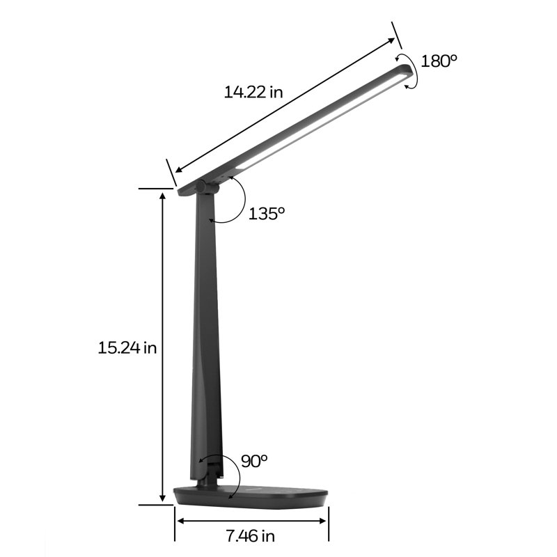 Honeywell LED Desk Lamp with Touch Control, 4 Color Modes, USB A/C Charging Ports & Adjustable Arm, Black