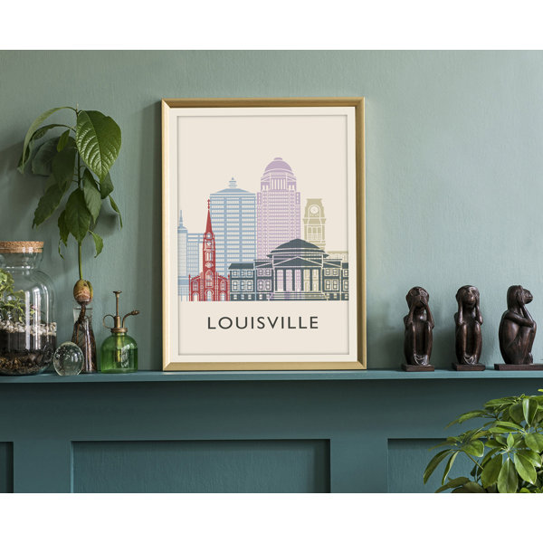 Louisville Kentucky City Skyline Black Framed Art Print, Artwork