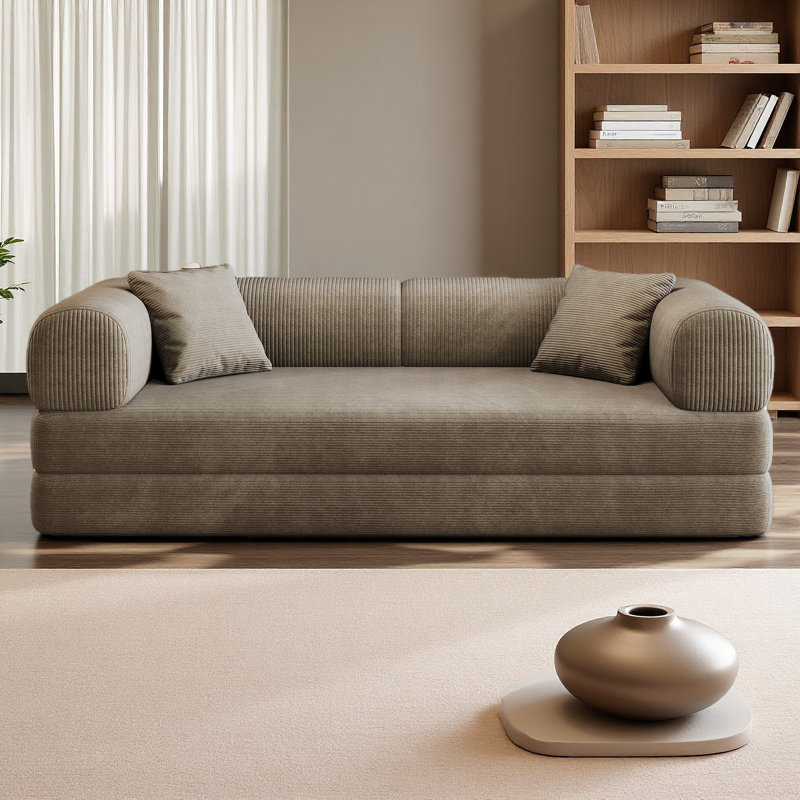 Canapé à compression de 78,8 po, canapé-lit convertible au sol avec accoudoirs de soutien pour dossier, canapé-lit futon confortable, causeuse modulaire désossée, tissu en velours côtelé