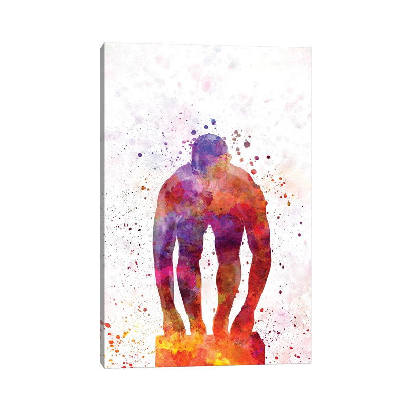 «Natation Silhouette VI» par Paul Rommer - peinture sur toile tendue, H 40 po x l 26 po x P 1,5 po