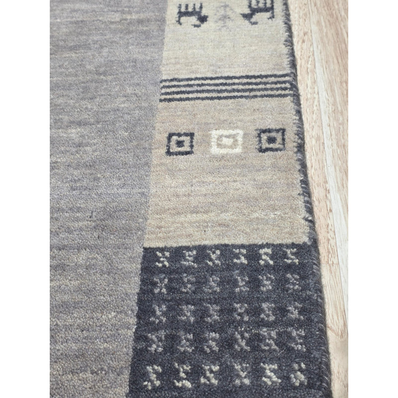 Handloomed Gray Gabbeh Tribal Wool Area Rug, 8' x 10'