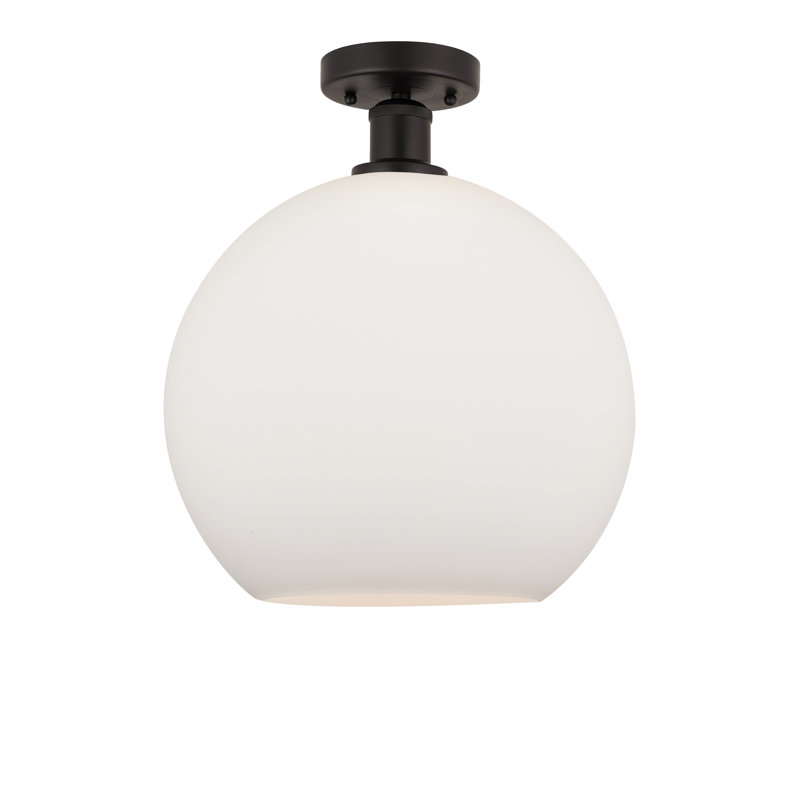 Plafonnier semi-encastré 1 lumière Cindi, Blanc mat, H 16,38 po x l 11,75 po x P 11,75 po, Bronze huilé