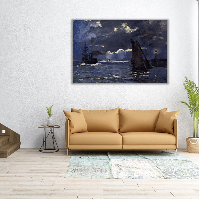 Un paysage marin, livraison au clair de lune, 1864 - reproduction d'art sur toile, H 20 po x l 30 po
