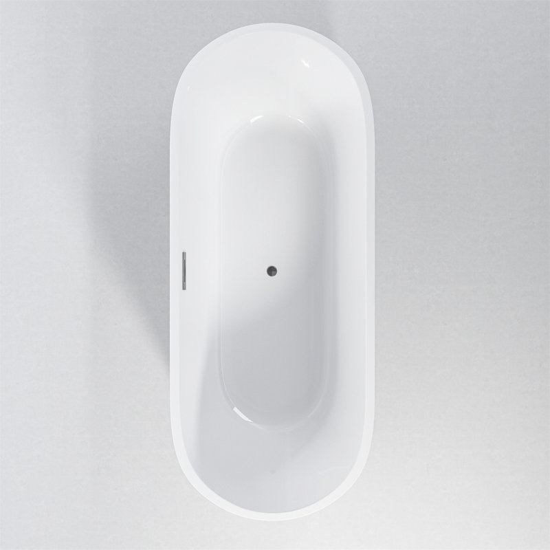 59" Gloss White Acrylic Freestanding Bathtub with Pleated Design