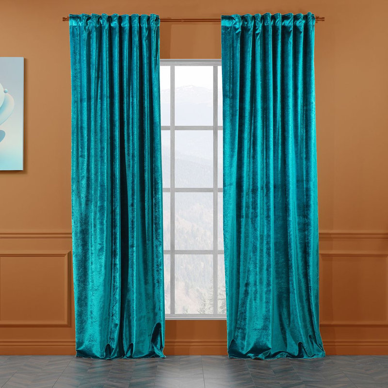 Blackout Thermal with Liner Extra Long & Extra Wide Shiny Velvet Decorative Curtain Panel, 140cm Width x 145cm Drop