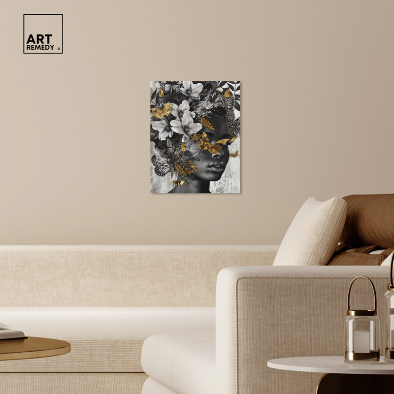 Art mural caché «Golden Butterflies» par Art Remedy, Toile tendue, H 20 po x l 16 po