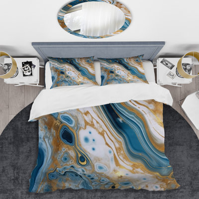 Ensemble de housse de couette en microfibre / polyester Blue and White Marble Dreams