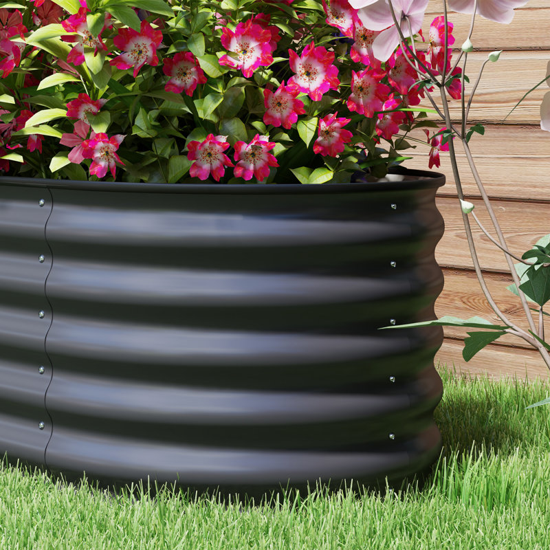 Galvanized Raised Garden Bed Kit, Outdoor Metal Elevated Planter Box with Safety Edging, Easy DIY Stock Tank for Growing Flowers, Herbs & Vegetables