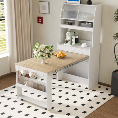 Buffet compact avec huche et table de salle à manger pliable 33,5 x 15,7 x 69 pouces