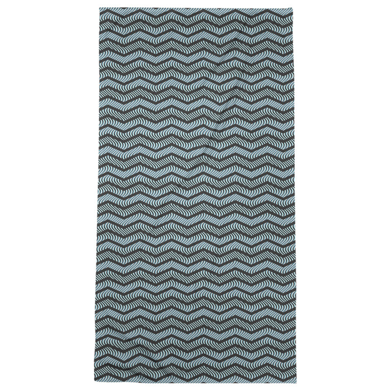 Serviette de bain à chevrons ondulés Stephenie, Noir / bleu sarcelle