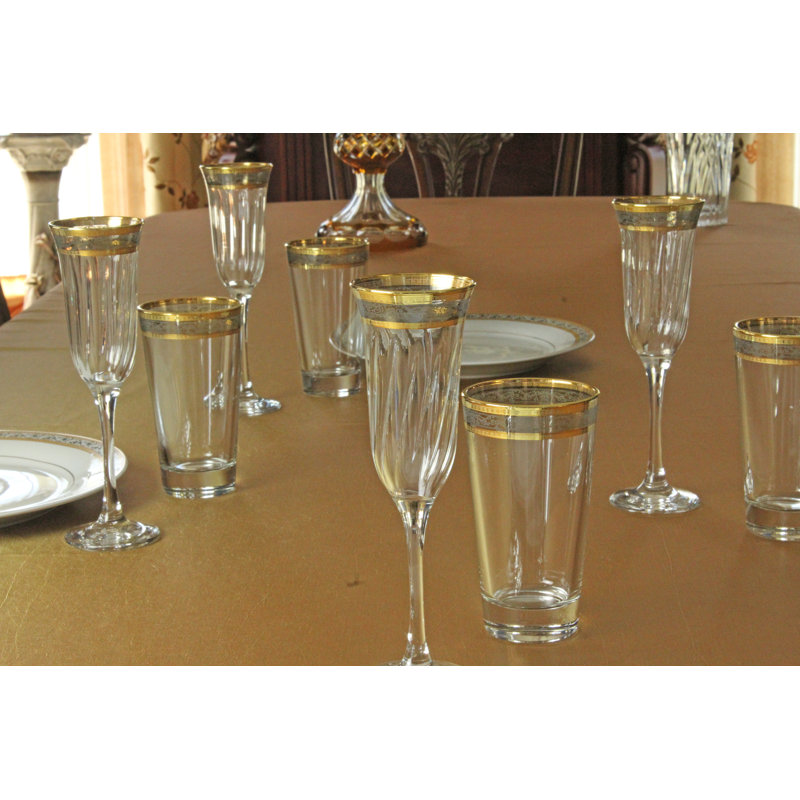 Melania Smoke Glass Flute Set with Gold Rim, 9oz (Set of 6)
