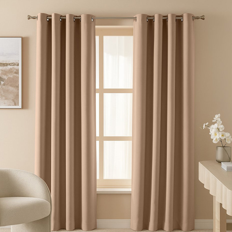 100% Room Darkening Blackout Eyelet Curtains (Set Of 2) , Beige, 228cm Width x 228cm Drop