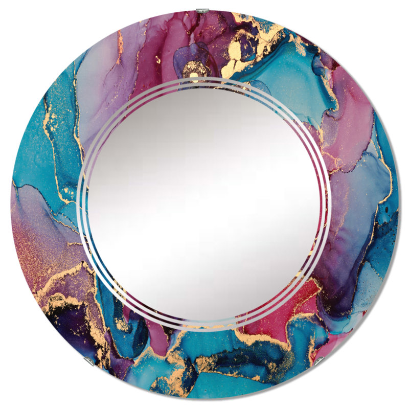 Bleu luxueux abstrait fluide Art IV - miroir mural moderne, 24 po x 24 po
