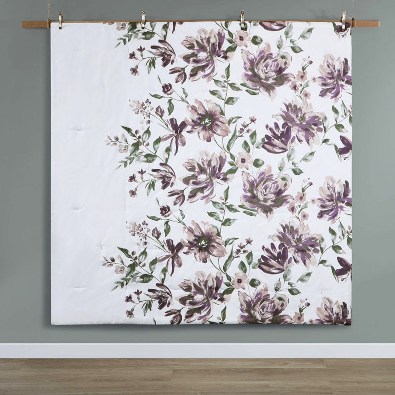 Édredon simple en microfibre douce avec motif floral taupe mauve