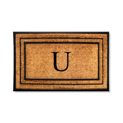 Monogram Coir & Rubber Door Mat with Plain Border — Heavy-Duty, Dirt-Trapping, Non-Slip Outdoor Entry Mat