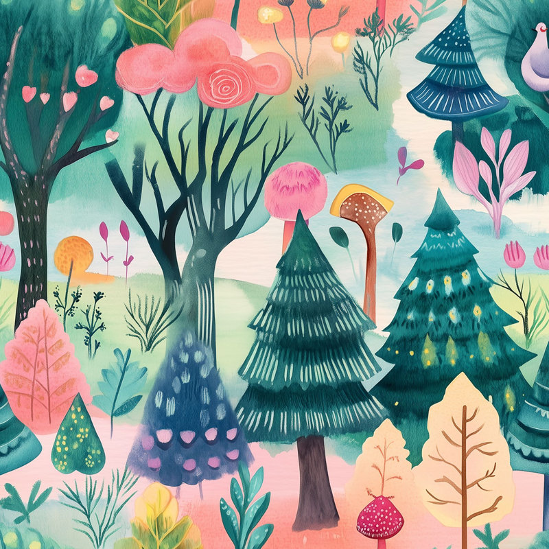 Papier peint Enchanted Forest Pastel | Décoration fantaisiste pour enfants