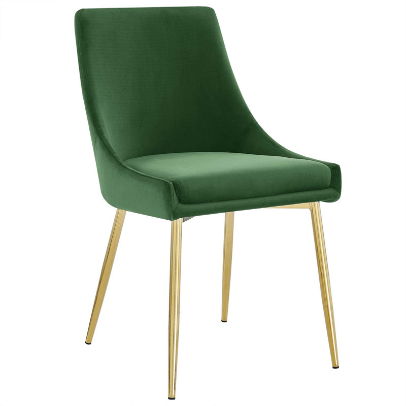 Low Parsons Side Chair in Gold Emerald Velvet with Wood & Metal