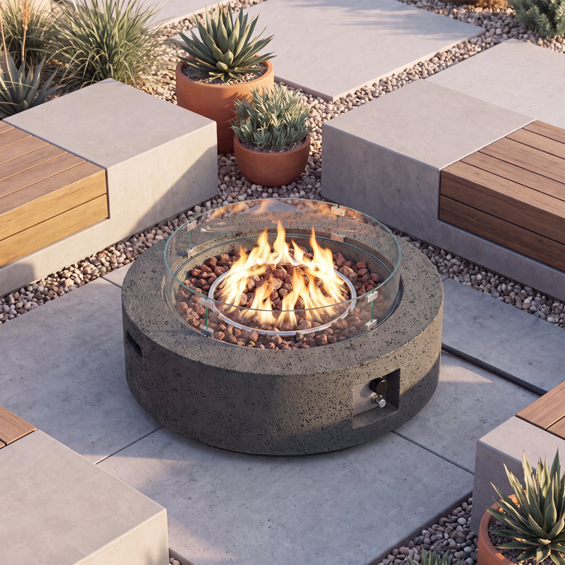 Langport Concrete Propane Fire Pit Table, Stone Gray