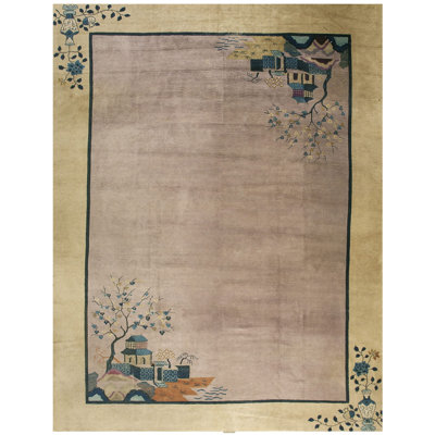 Tapis lavande antique en laine Art déco