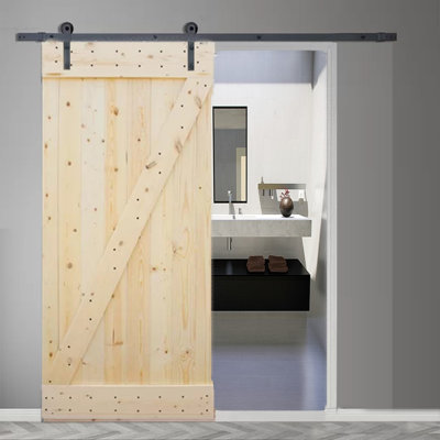Knotty 36'' x 84'' Solid Wood Paneled Unfinished without Installation Hardware Kit Barn Door
