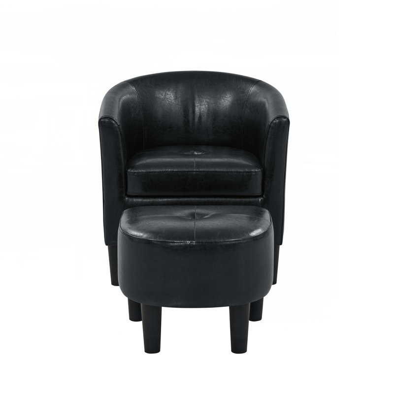Fauteuil demi-tonneau en cuir synthétique avec repose-pieds, Noir