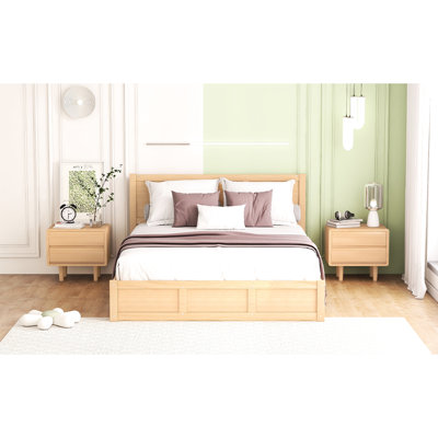 Grand lit plateforme en bois avec rangement et 2 tiroirs - assemblage simple et intemporel