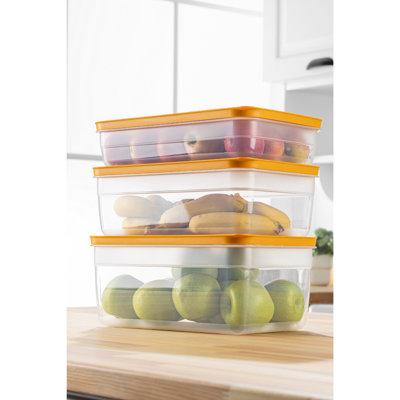 Durable Plastic Storage Box Set (3 Pieces), Orange, Sizes: 7.1 x 11.2 x 2.8 in (2500 ml), 7.1 x 11.2 x 3.9 in (3800 ml), 7.1 x 11.2 x 5.1 in (5000 ml) | BPA Free, Dishwasher Safe, Ideal for Organizing Home & Office