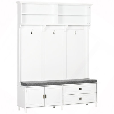 Hall Tree with Storage Bench, Entryway Bench with Coat Rack, Accent Coat Tree with Storage Shelves, Cabinet and Drawers for Hallway, Mudroom