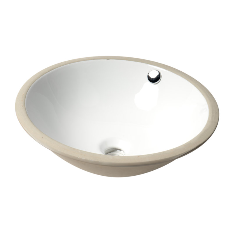 White Ceramic Round Undermount Bathroom Sink with Overflow