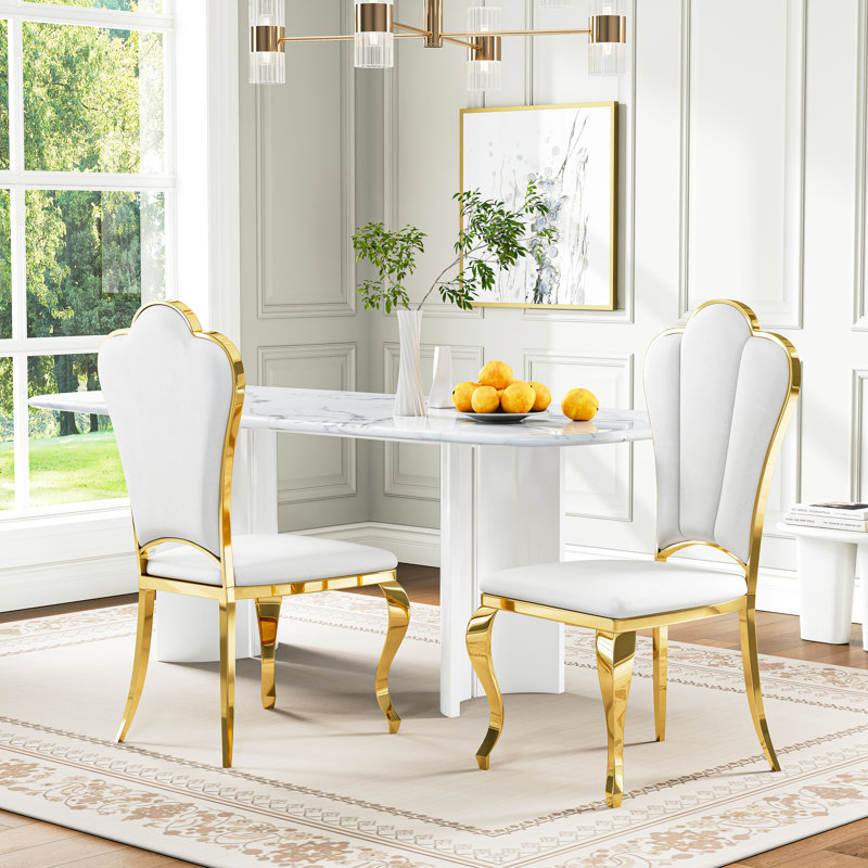 Mery 19'' H Dining Chair, Gold, White