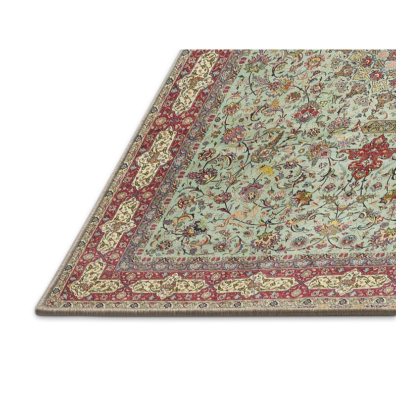 Tapis traditionnel vert / rouge, Rectangle 5 pi x 7 pi