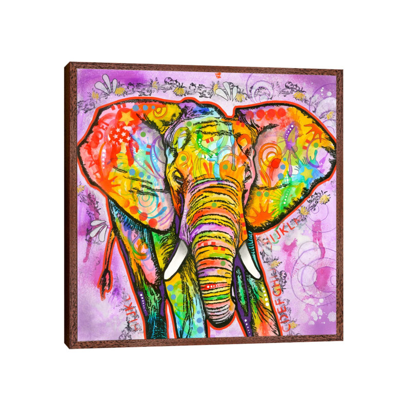 Elephant by Dean Russo - Print on Canvas, 93.98 cm H x 93.98 cm W, Brown Floater Framed