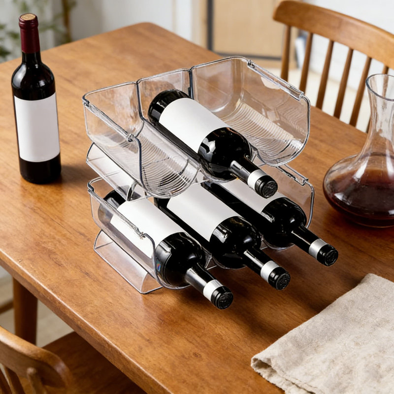 Support de rangement pour bouteilles de vin empilable - Tablette de rangement en plastique transparent pour comptoir de cuisine, armoire, réfrigérateur - peut contenir 3 bouteilles par support, paquet de 2