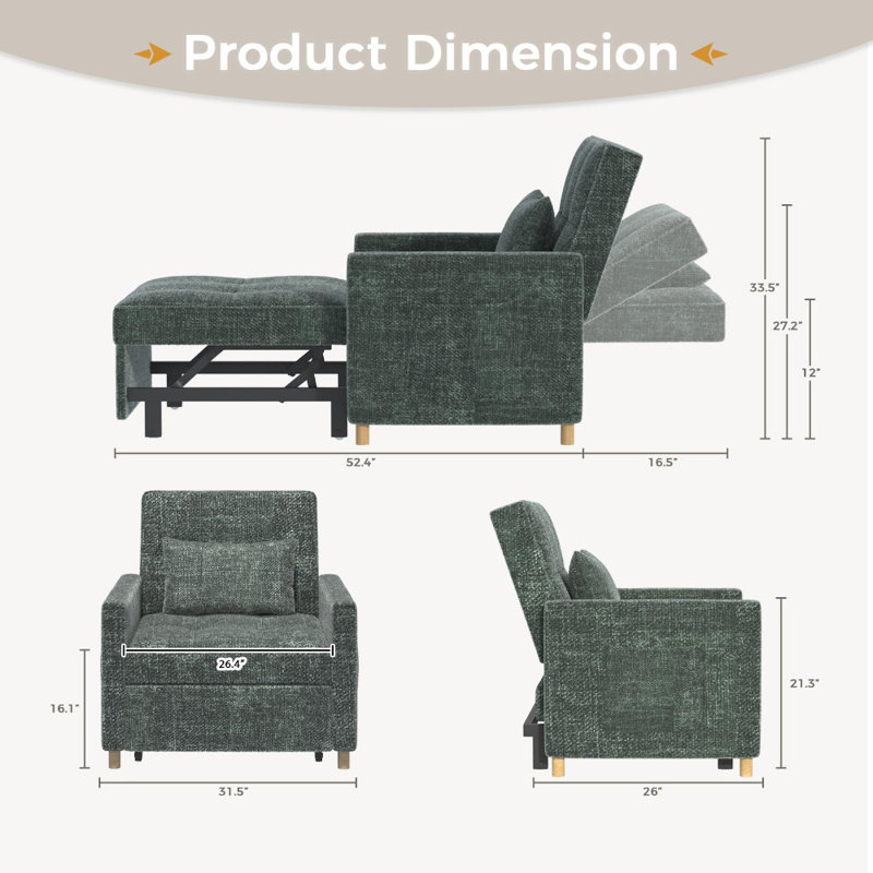 Chaise convertible rembourrée Maleah, Coton vert