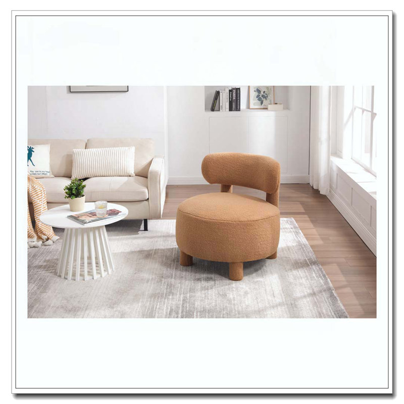 Chaise d'appoint Teddy en tissu avec dossier incurvé et pieds en bois massif, Kaki