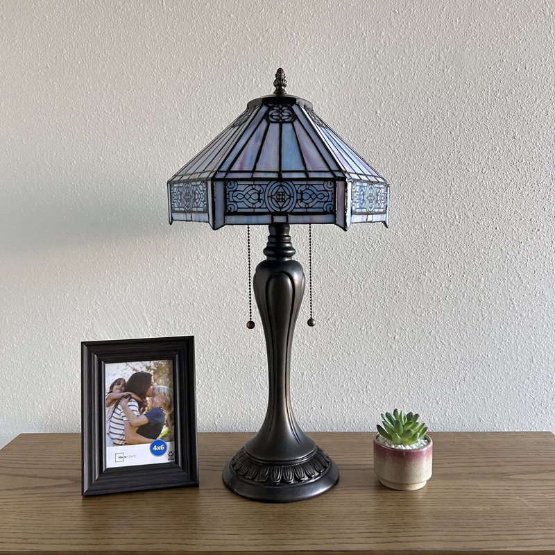 Lampe de table Foerster de style Tiffany Ampoule DEL en vitrail hexagonal blanc incluse H 22 po x l 12 po x P 12 po